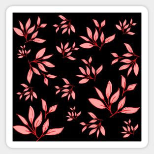 Pink leaves decorative pattern black Sticker